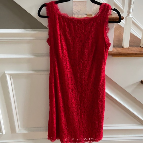 Red knee length lace cocktail dress - Picture 1 of 4